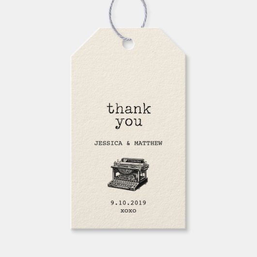 ヴィンテージタイプライターと文字ありがとう ギフトタグ (正面)