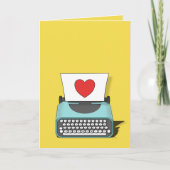 ヴィンテージタイプライターと赤いハートのバレンタインデー カード (正面)