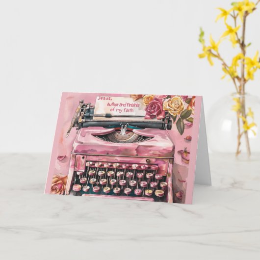 ヴィンテージタイプライターのインスパイア信仰グリーティングカード –  カード (黄色い花)