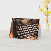 ヴィンテージタイプライターのグリーティングカード カード (黄色い花)