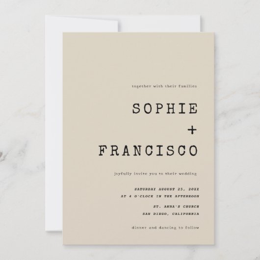 ヴィンテージタイプライターのタイポグラフィ結婚全て 招待状 (正面)