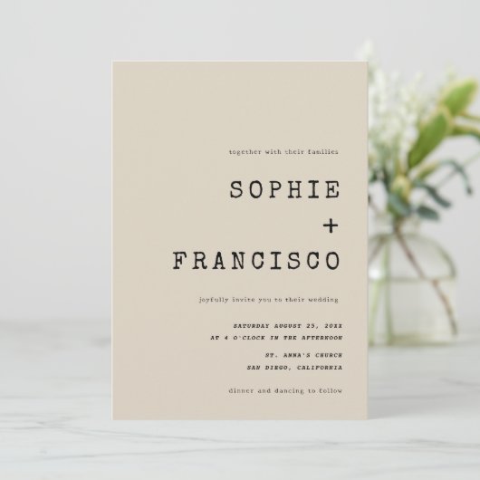 ヴィンテージタイプライターのタイポグラフィ結婚全て 招待状 (スタンド正面)