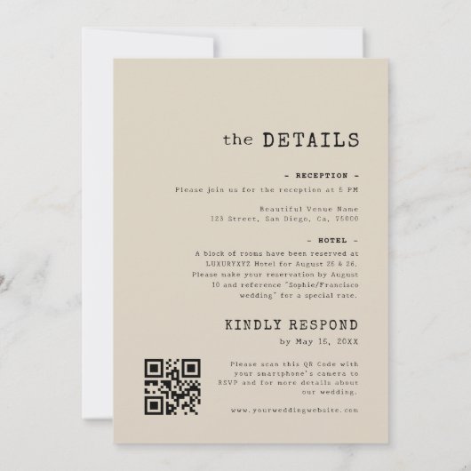 ヴィンテージタイプライターのタイポグラフィ結婚全て 招待状 (裏面)