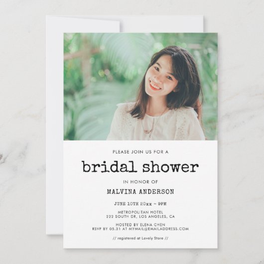 ヴィンテージタイプライターのブライダルシャワー写真 招待状 (正面)