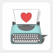 ヴィンテージタイプライターのラブノートハート スクエアシール (正面)
