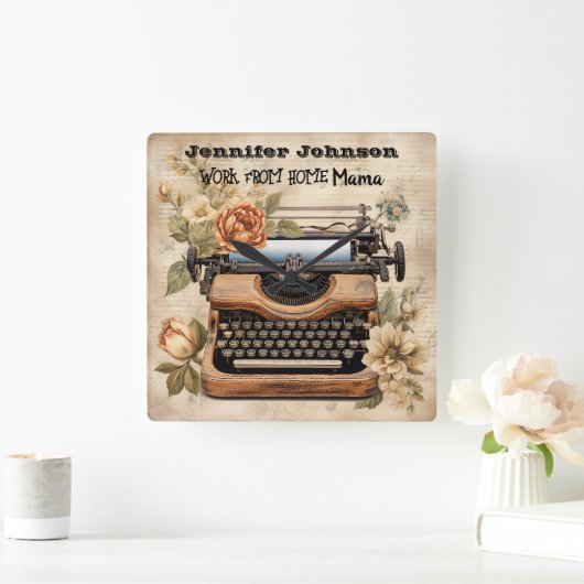 ヴィンテージタイプライターの仕事からホームmom壁時計 スクエア壁時計 (ホーム)