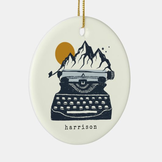 ヴィンテージタイプライターの山の風景名 セラミックオーナメント (右)