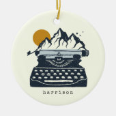 ヴィンテージタイプライターの山の風景名 セラミックオーナメント (正面)