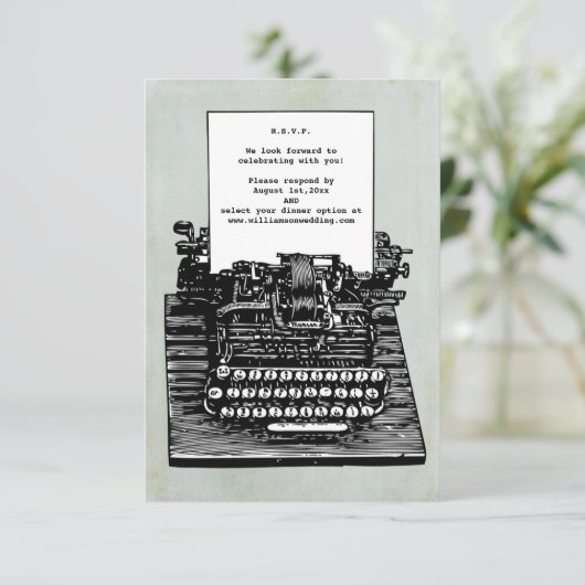 ヴィンテージタイプライターの結婚式出欠確認カード 出欠カード (スタンド正面)