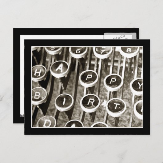 ヴィンテージタイプライターの誕生日挨拶 ポストカード (正面/裏面)