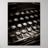 ヴィンテージタイプライターの鍵（白黒） ポスター (正面)