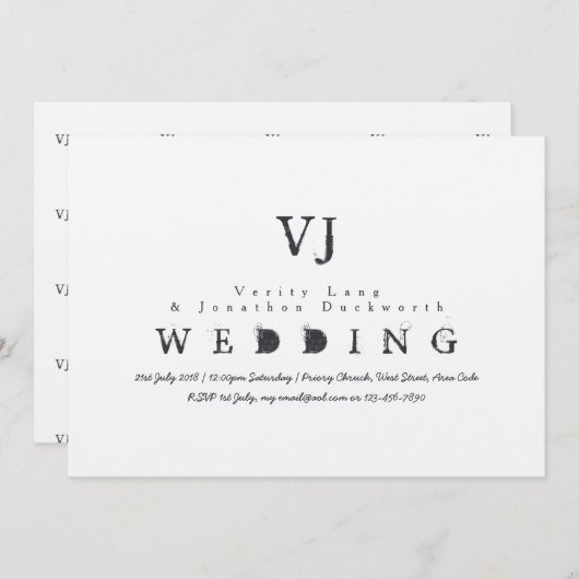 ヴィンテージタイプライターウェディング招待クラフトインクグランジ 招待状 (正面/裏面)