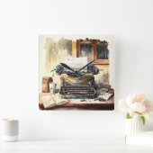 ヴィンテージタイプライターオフィスの壁時計 スクエア壁時計 (ホーム)