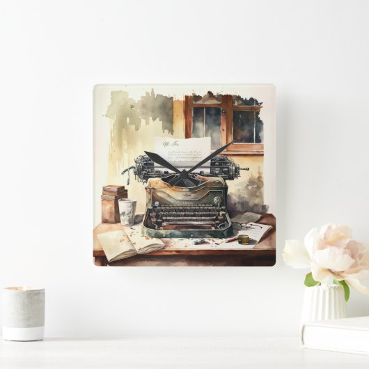 ヴィンテージタイプライターオフィスの壁時計 スクエア壁時計 (ホーム)