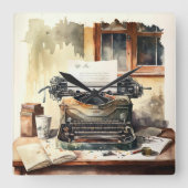 ヴィンテージタイプライターオフィスの壁時計 スクエア壁時計 (正面)