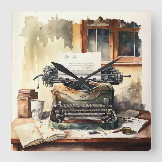 ヴィンテージタイプライターオフィスの壁時計 スクエア壁時計 (正面)