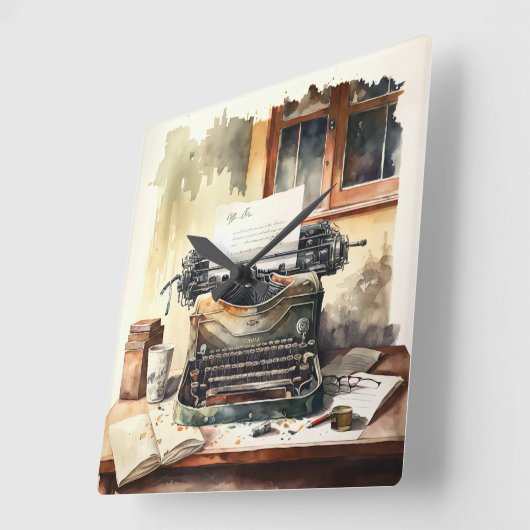 ヴィンテージタイプライターオフィスの壁時計 スクエア壁時計 (傾斜)