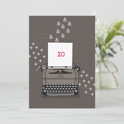ヴィンテージタイプライターカード-ハグ&キス 招待状 (スタンド正面)