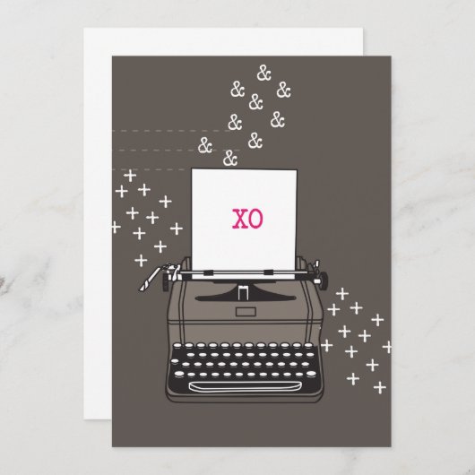 ヴィンテージタイプライターカード-ハグ&キス 招待状 (正面/裏面)