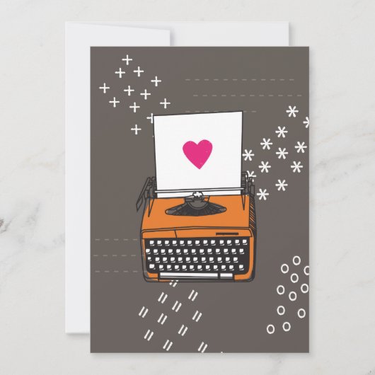 ヴィンテージタイプライターカード – ハート 招待状 (正面)