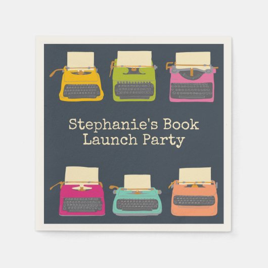 ヴィンテージタイプライターブックの起動カスタム スタンダードカクテルナプキン (正面)