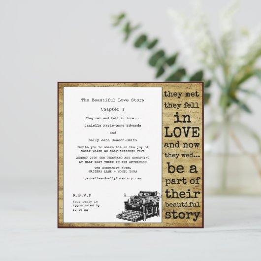 ヴィンテージタイプライターレズビ結婚アンズ 招待状 (スタンド正面)