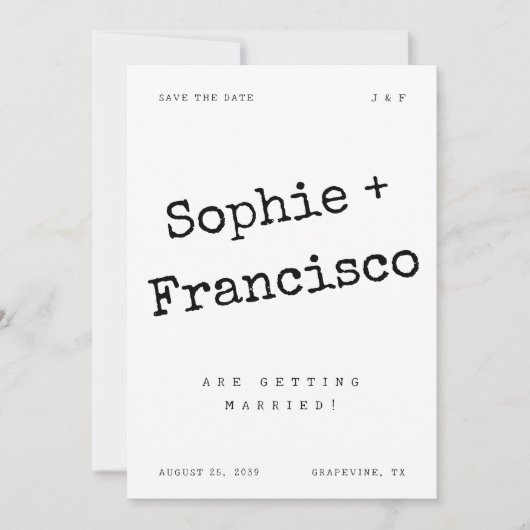 ヴィンテージタイプライターレトロユニークタイポグラフィ結婚 セーブザデート (正面)