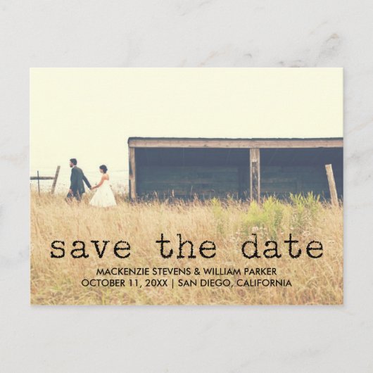 ヴィンテージタイプライター文字写真の保存日付 案内ポストカード (正面)