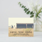 ヴィンテージタイプライター文字写真の保存日付 案内ポストカード (スタンド正面)