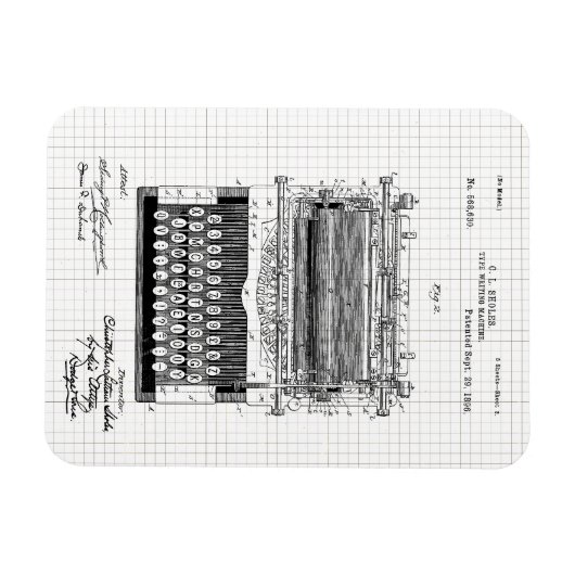 ヴィンテージタイプライター特許イラストレーション マグネット (横)