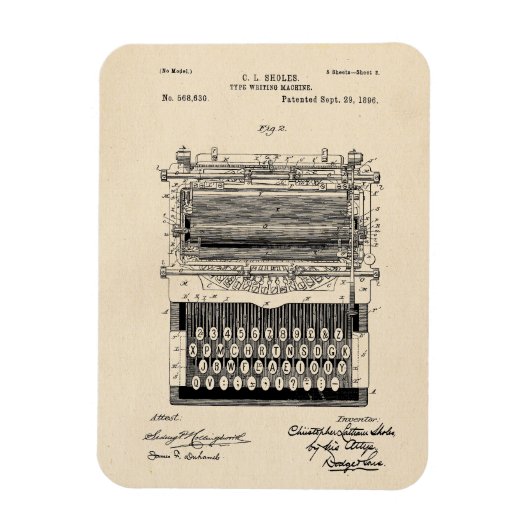 ヴィンテージタイプライター特許 マグネット (縦)