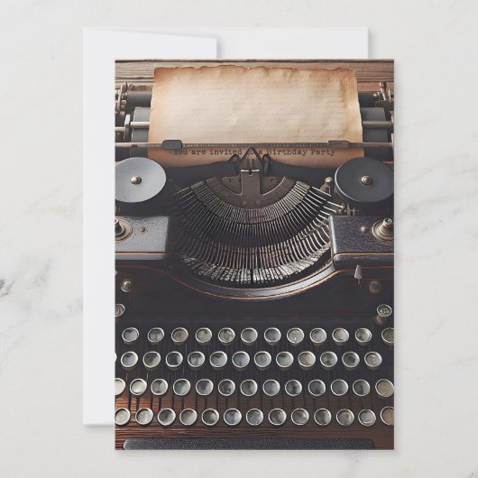 ヴィンテージタイプライター誕生日パーティー 招待状 (正面)