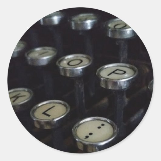 ヴィンテージタイプライター鍵ラウンドステッカー、光沢 ラウンドシール (正面)