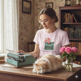 ヴィンテージタイプライター ストーリーテリング ライター ピンク Tシャツ