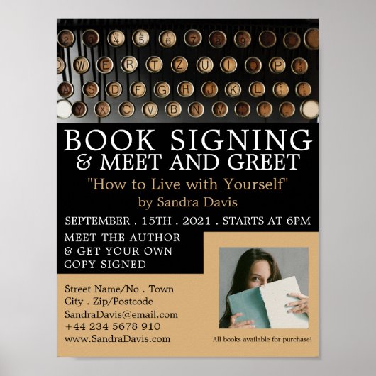 ヴィンテージタイプライター、ライターブック署名の広告 ポスター (正面)