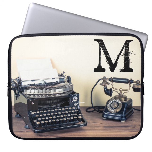 ヴィンテージタイプ書き込みレトロモノグラム15インチノートパソコンケース ラップトップスリーブ (正面)