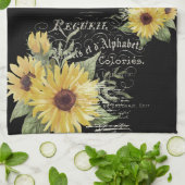 ヴィンテージタイポグラフィと黒のひまわり キッチンタオル (折り畳み)