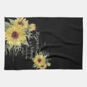 ヴィンテージタイポグラフィと黒のひまわり キッチンタオル (横)