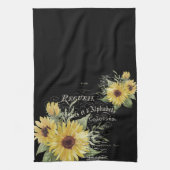 ヴィンテージタイポグラフィと黒のひまわり キッチンタオル (縦)