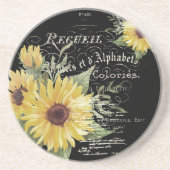 ヴィンテージタイポグラフィと黒のひまわり コースター (正面)