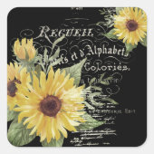 ヴィンテージタイポグラフィと黒のひまわり スクエアシール (正面)