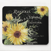 ヴィンテージタイポグラフィと黒のひまわり マウスパッド (正面)