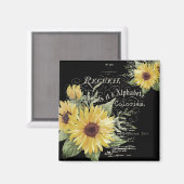 ヴィンテージタイポグラフィと黒のひまわり マグネット (正面/裏面)