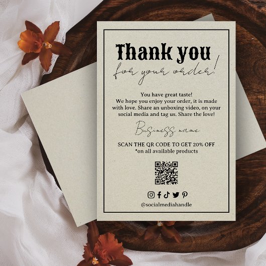 ヴィンテージタイポグラフィの梱包注文サンキューカード サンキューカード