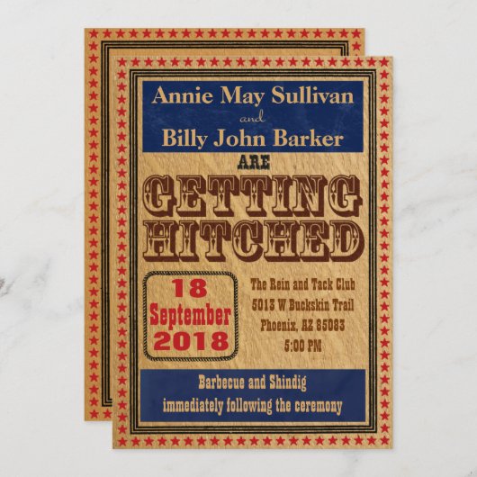 ヴィンテージタイポグラフィウェスタン結婚式招待状 招待状 (正面/裏面)