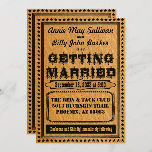 ヴィンテージタイポグラフィウェスタン結婚式招待状 招待状 (正面/裏面)