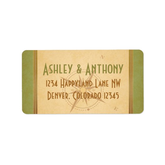 ヴィンテージタイポグラフィグリーンコン結婚パスのアドレス ラベル (正面)