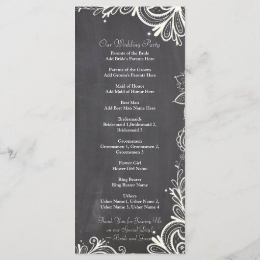 ヴィンテージタイポグラフィシャルボード結婚式 プログラム (裏面)