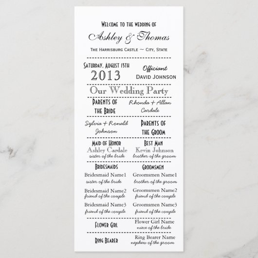 ヴィンテージタイポグラフィスタイル結婚式 プログラム (正面)