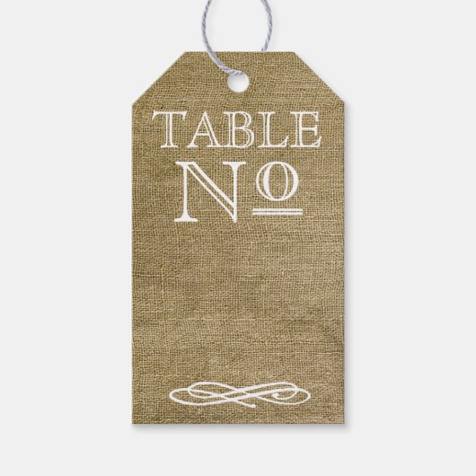 ヴィンテージタイポグラフィスタイルBurlapルックテーブル番号 ギフトタグ (正面)